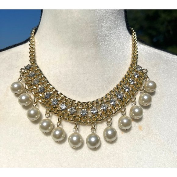 Gold-tone Crystal Statement Necklace -- 18" - Picture 1 of 8